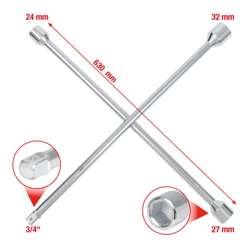 KS Tools Radkreuzschlüssel für LKW, 3/4'x24x27x32mm