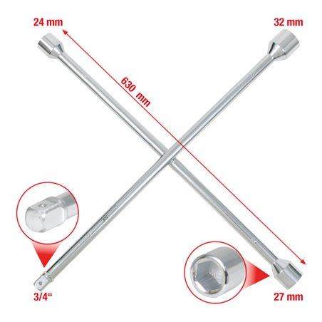 KS Tools Radkreuzschlüssel für LKW, 3/4'x24x27x32mm