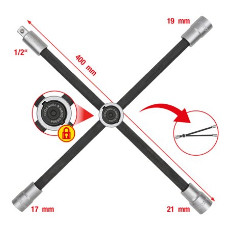KS Tools Rad-Kreuzschlüssel mit Gleitgelenk für PKW, 1/2'x17x19x21mm