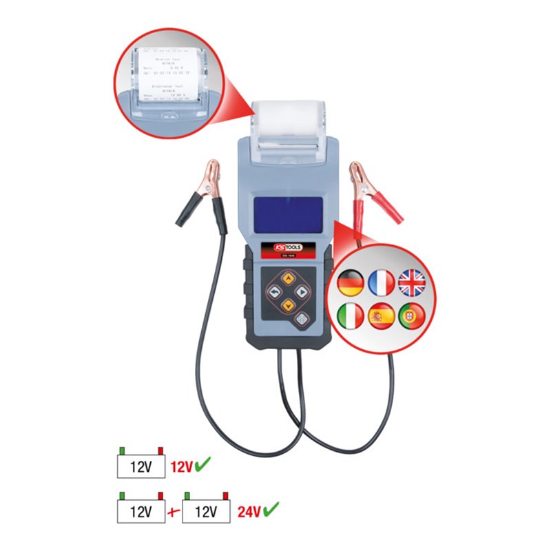 KS Tools 12-V-Digital-Batterie- und Ladesystemtester mit integriertem Drucker