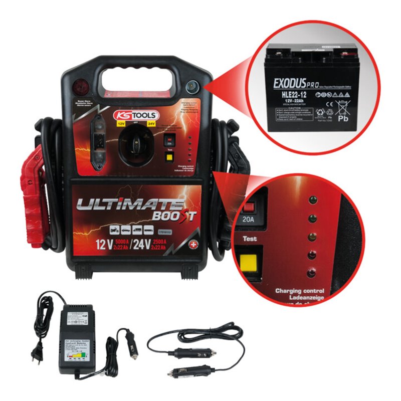 KS Tools 12 V + 24 V Batterie-Booster, mobiles Starthilfegerät 1700 A