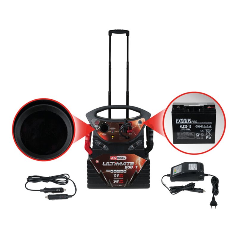 KS Tools 12 V + 24 V Batterie-Booster, mobiles Starthilfegerät 2340 A