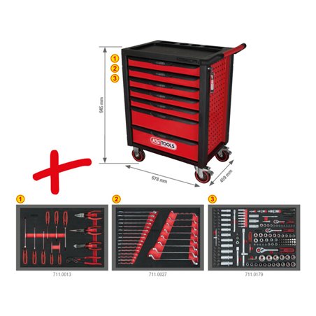 KS Tools RACINGline SCHWARZ/ROT Werkstattwagen mit 7 Schubladen und 215 Premium-Werkzeugen
