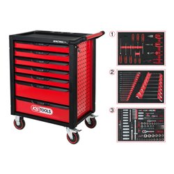 KS Tools RACINGline SCHWARZ/ROT Werkstattwagen mit 7 Schubladen und 215 Premium-Werkzeugen