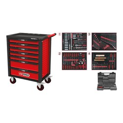 KS Tools RACINGline SCHWARZ/ROT Werkstattwagen mit 7 Schubladen und 515 Premium-Werkzeugen