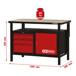 KS Tools Werkbank mit 3 Schubladen und 1 Tür, H840xB1200xT600mm