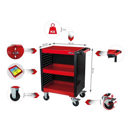 KS Tools ECOline Werkstatt-Servicewagen mit Lochplattenverkleidung