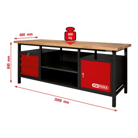 KS Tools XXL-Werkbank mit 3 Schubladen und 1 Tür