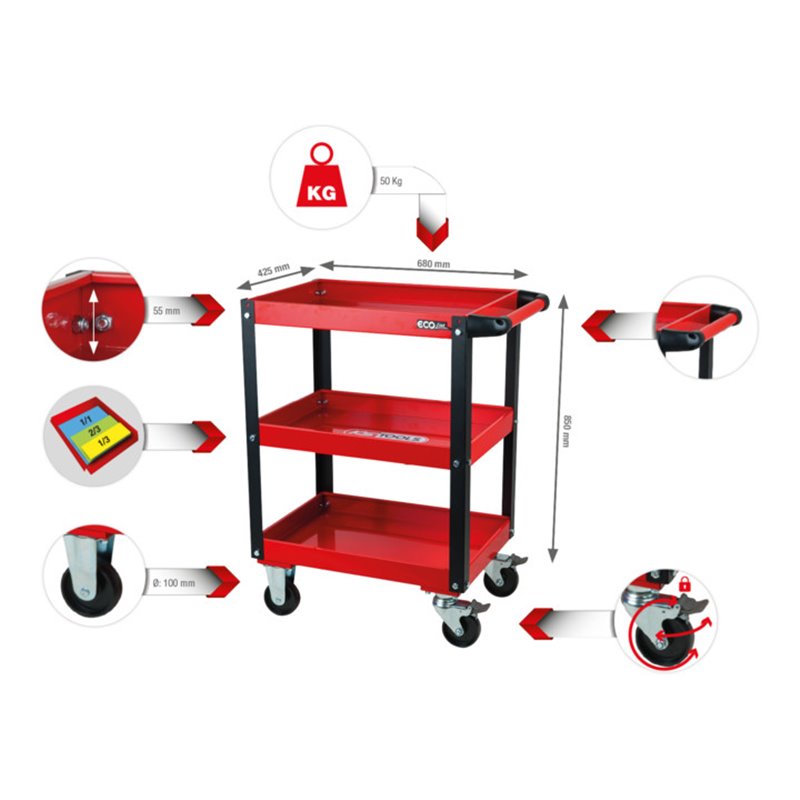 KS Tools ECOline Werkstatt-Servicewagen, H850xB680xT425mm