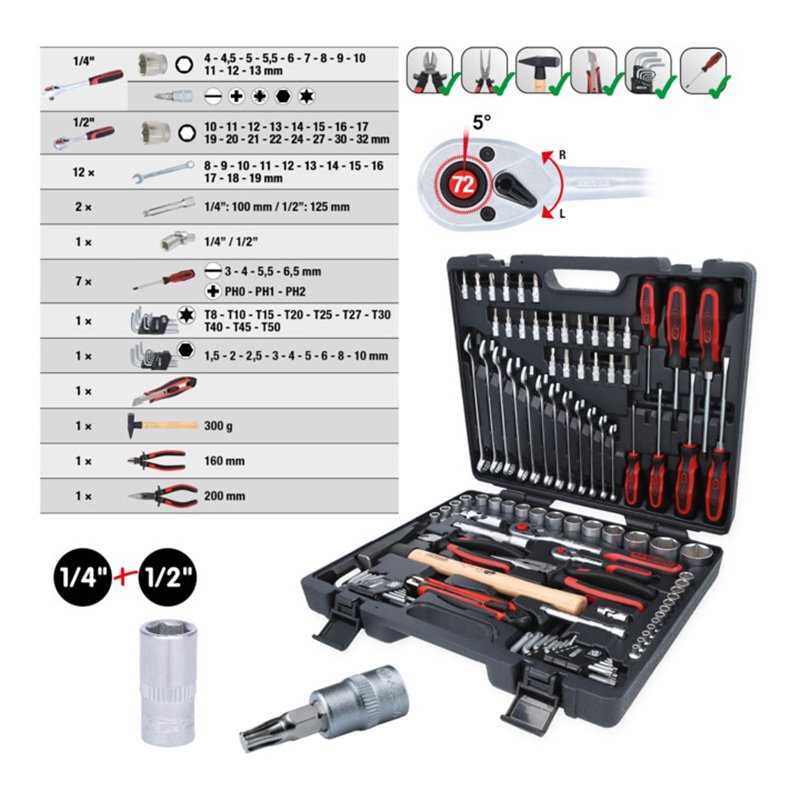 KS Tools 1/4 Zoll+3/8 Zoll+1/2 Zoll Universal-Werkzeug-Satz, 97-tlg.