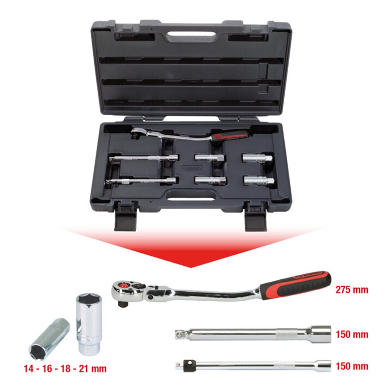 KS Tools 3/8' CHROMEplus Zündkerzen-Service-Satz, 7-teilig