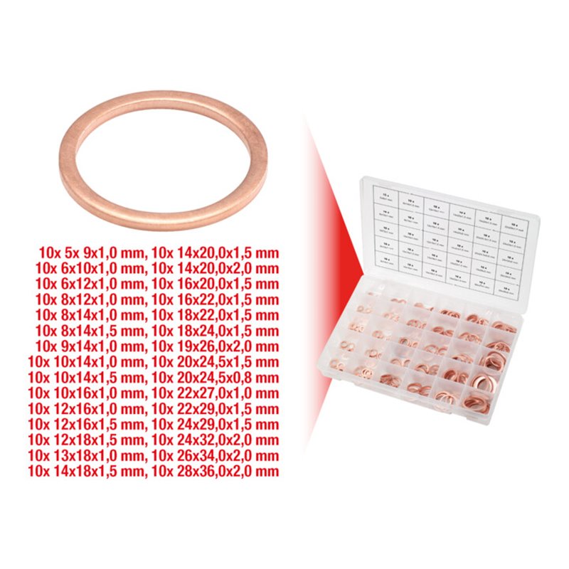 KS Tools Sortiment Kupfer-Dichtringe, M5-28, 300-teilig