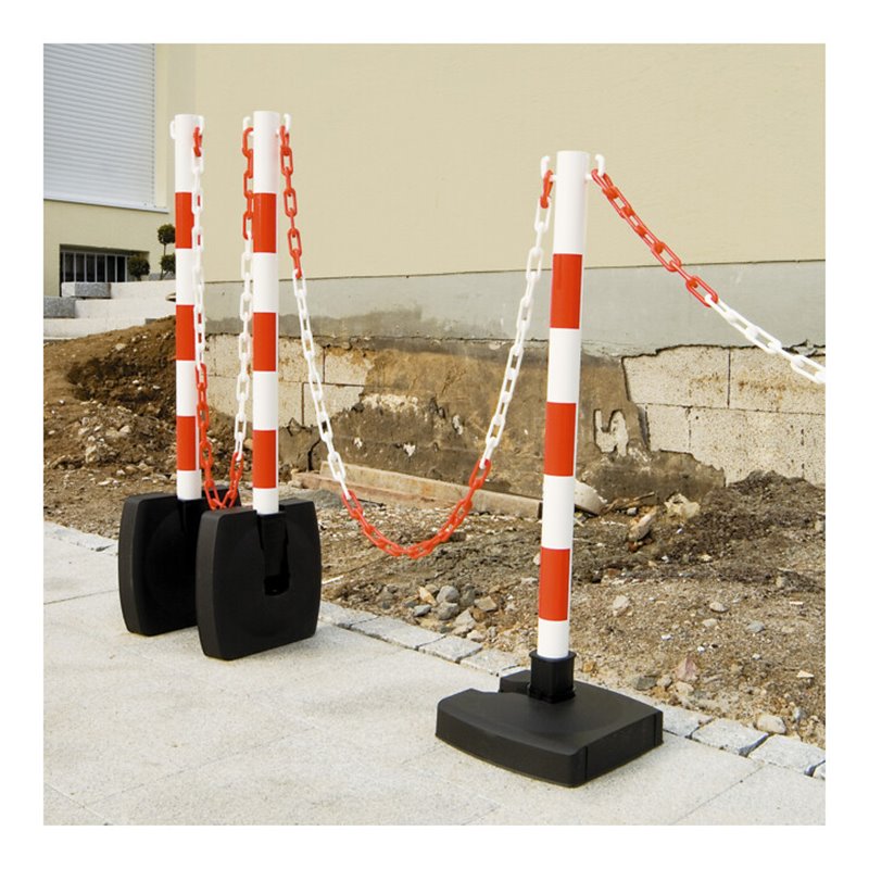 Moravia Klappbarer Kettenständer rot/weiß 50 x 900 mm mit 2 Kettenhaken und Fußplatte