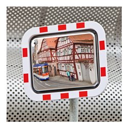 Moravia Verkehrsspiegel aus Edelstahl 600 x 800 mm Rahmen rot/weiß + Schelle