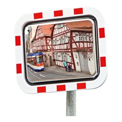 Moravia Verkehrsspiegel aus Edelstahl 600 x 800 mm Rahmen rot/weiß + Schelle