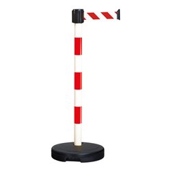Moravia Gurt-Warnständer BASIC mit rot/weiß schraffiert Band Länge 3000 mm, 50 x 950 mm