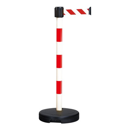 Moravia Gurt-Warnständer BASIC mit rot/weiß schraffiert Band Länge 3000 mm, 50 x 950 mm