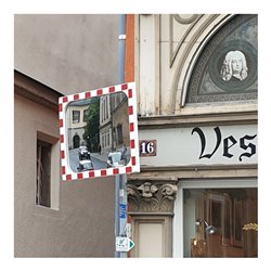 Moravia Verkehrsspiegel aus Sekuritglas 400 x 600 mm mit Heizung + 76er Schelle