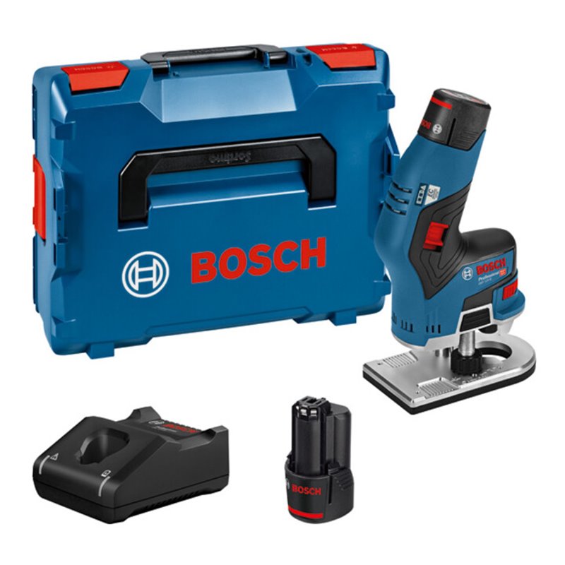 Bosch Akku-Kantenfräse GKF 12V-8 mit 2 x 3,0 Ah Li-Ion Akku L-BOXX