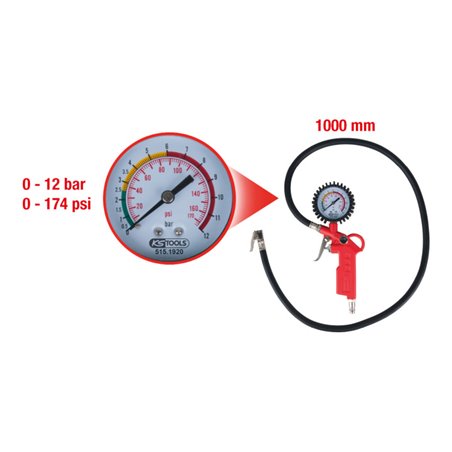 KS Tools Druckluft-Reifenfüllmesser, 0-12bar