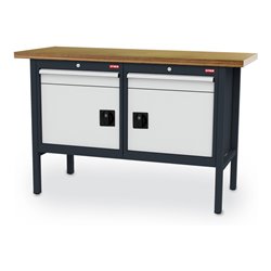 STIER Werkbank mit 2 Schubladen und 2 Türen BxTxH 1500x600x960 mm RAL 7016 / RAL 7035
