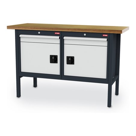 STIER Werkbank mit 2 Schubladen und 2 Türen BxTxH 1500x600x960 mm RAL 7016 / RAL 7035