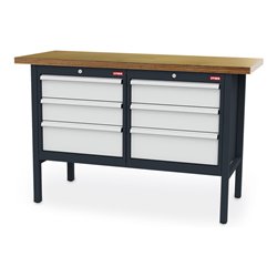 STIER Werkbank mit 6 Schubladen BxTxH 1500x600x960 mm RAL 7016 / RAL 7035