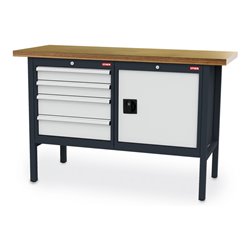 STIER Werkbank mit 4 Schubladen und 1 Tür BxTxH 1500x600x960 mm RAL 7016 / RAL 7035