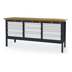 STIER Werkbank mit 11 Schubladen BxTxH 2000x600x960 mm RAL 7016 / RAL 7035