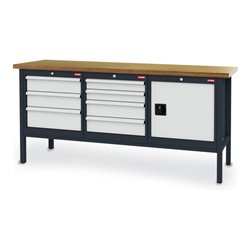 STIER Werkbank mit 7 Schubladen und 1 Tür BxTxH 2000x600x960 mm RAL 7016 / RAL 7035