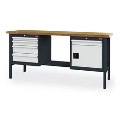 STIER Werkbank mit 5 Schubladen und 1 Tür BxTxH 2000x600x960 mm RAL 7016 / RAL 7035