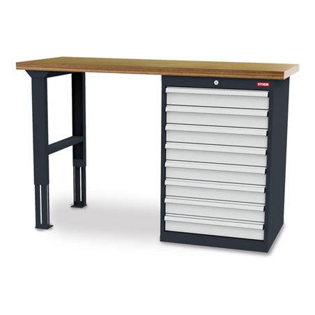 STIER Werkbank BxTxH 1500x600x1060 mm mit 1 Schrankgehäuse der Breite 600 mm RAL 7016 / RAL 7035