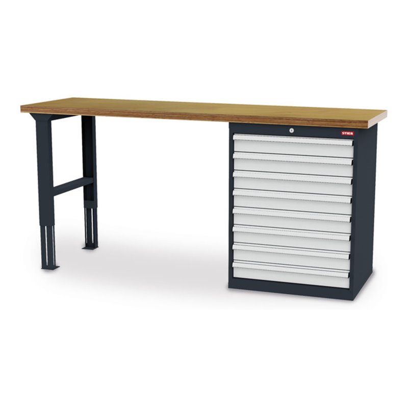 STIER Werkbank BxTxH 2000x600x860 mm mit 1 Schrankgehäuse der Breite 700 mm RAL 7016 / RAL 7035