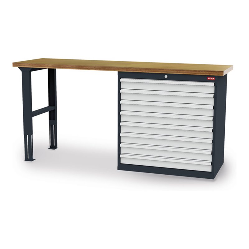 STIER Werkbank BxTxH 2000x600x960 mm mit 1 Schrankgehäuse der Breite 900 mm RAL 7016 / RAL 7035