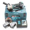 Makita Akku-Winkelschleifer DGA517RTJ, 18 V, 5,0 Ah mit Paddleschalter, 2 Akkus und Ladegerät, im MAKPAC