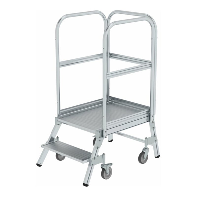 MUNK Aluminium-Podestleiter, einseitig begehbar, mit Federrollen, 2 Stufen