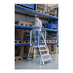 MUNK Aluminium-Podestleiter, einseitig begehbar, mit Federrollen, 2 Stufen