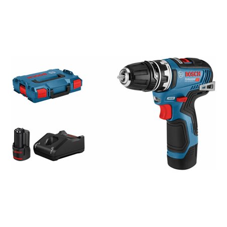 Bosch Akku-Bohrschrauber GSR 12V-35 FC mit 2 x 3,0 Ah Li-Ion Akku 1 Aufsatz L-BOXX