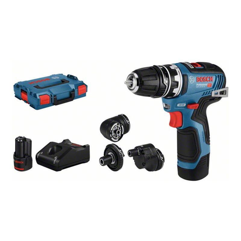 Bosch Akku-Bohrschrauber GSR 12V-35 FC mit 2 x 3,0 Ah Li-Ion Akku 4 Aufsätze L-BOXX