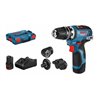 Bosch Akku-Bohrschrauber GSR 12V-35 FC mit 2 x 3,0 Ah Li-Ion Akku 4 Aufsätze L-BOXX