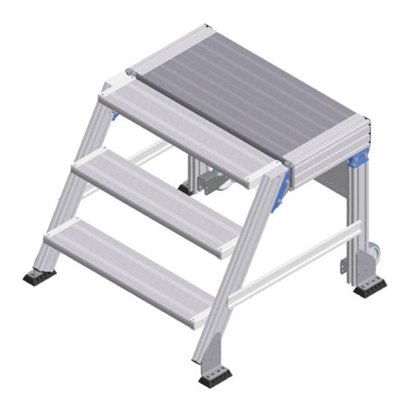 ZARGES Treppenpodest fahrbar 60° 3 Stufen, 800 mm breit, Höhe 0.75 m