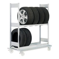 Bito Reifenregal mit 2 Ebenen L1370xH1625xT682 mm verfahrbar, verzinkt
