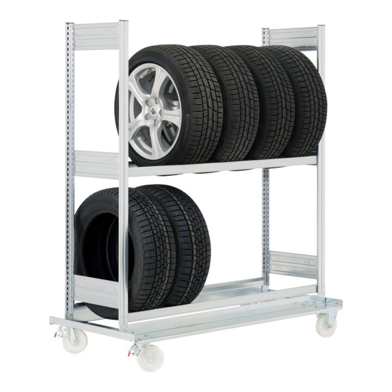 Bito Reifenregal mit 2 Ebenen L1370xH1625xT682 mm verfahrbar, verzinkt