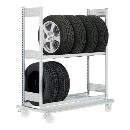Bito Reifenregal mit 2 Ebenen L1370xH1625xT682 mm verfahrbar, verzinkt