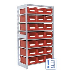 Bito Behälterregal mit 21 Sichtlagerkästen L1008xH1850xT524 mm, Anbaufeld verzinkt