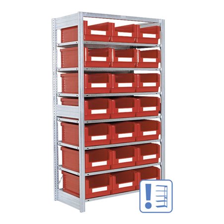 Bito Behälterregal mit 21 Sichtlagerkästen L1008xH1850xT524 mm, Anbaufeld verzinkt