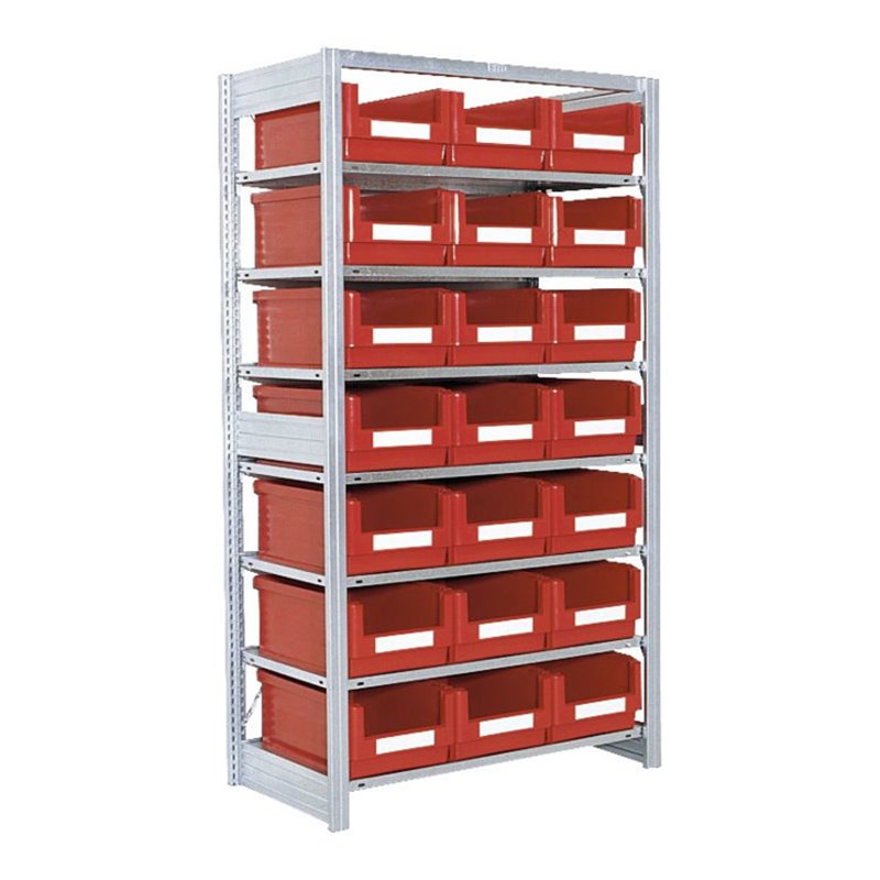 Bito Behälterregal mit 21 Sichtlagerkästen L1058xH1850x524 mm, Grundfeld verzinkt