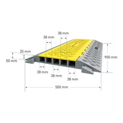 Moravia 5-Kanal Kabelbrücke, Hartgummi, mit Deckel, 590x930x50 mm 5 Kanäle á 36x34 mm