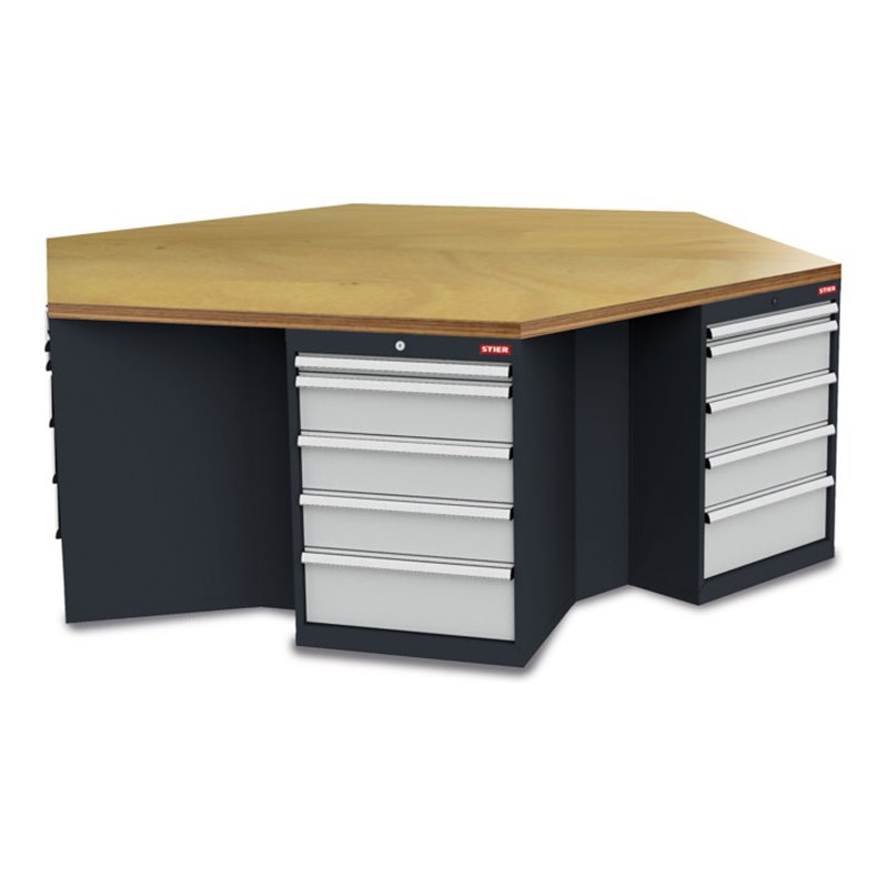 STIER 6-Eck-Werkbank BxTxH 2500x2165x860 mm