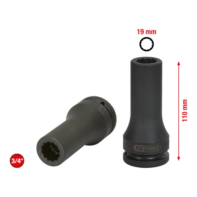 KS Tools 3/4 Zoll Kraft-Stecknuss Vielzahn, lang, 19mm